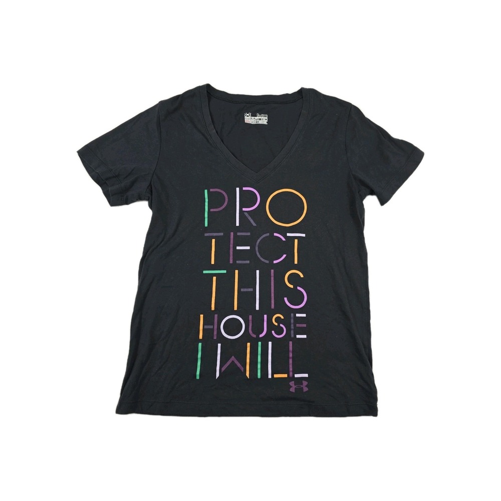 Under Armour Heat Gear Women's Medium Protect This House Black V-Neck T-Shirt
